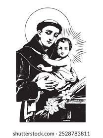 Saint Anthony with Child Jesus vector catholic religious Illustration