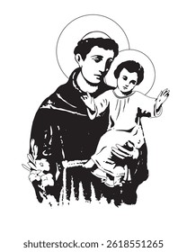 Santo Antônio com Menino Jesus vetor religioso católico Ilustração
