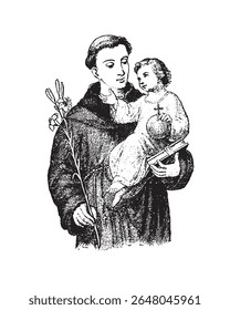 Santo Antônio com Menino Jesus vetor religioso católico Ilustração