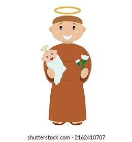 Saint Anthony of Padua with baby Jesus and flowers - vector illustration