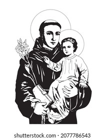 Saint Anthony of Padua and Child Jesus Illustration catholic religious vector