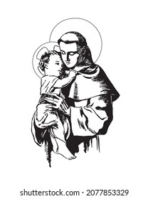 Saint Anthony of Padua and Child Jesus Illustration Catholic religious vector clip art