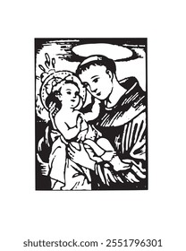 Saint Anthony of Padua and Child Jesus Illustration Catholic religious vector clip art