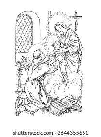 Saint Anthony of Padua and Child Jesus  with Virgin Mary Illustration Catholic religious vector clip art