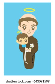 Saint Anthony of padua holding baby Jesus vector 