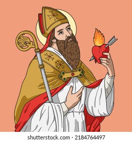 Saint Augustine Doctor Bishop Of Hippo Colored Vector Illustration