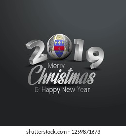 Saint Barthelemy Flag 2019 Merry Christmas Typography. New Year Abstract Celebration background