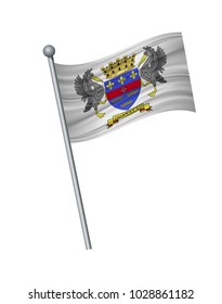 Saint Barthelemy flag on the flagpole. Official colors and proportion correctly. waving of Saint Barthelemy flag on flagpole, vector illustration isolate on white background.
