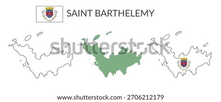 Saint Barthelemy geographical borders isolated on white background. Flag of Saint Barthelemy. Vector flat cliparts.