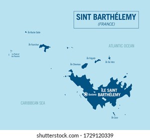 Saint Barthelemy island map, France. Detailed vector illustration. 