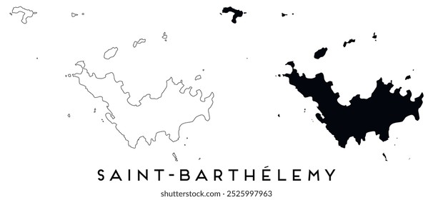 Saint Barthelemy map outline and black silhouette vector