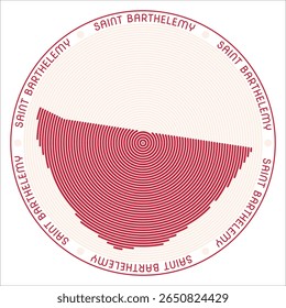 Saint Barthelemy round logo design. Country shape build of rings. Saint Barthelemy text around the country. Vector Illustration.