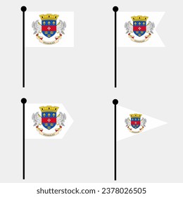 Saint-Barthelemy winkend Fahne Symbol in 4 Formversionen gesetzt. Sammlung von Flagpol-Zeichen für Identität, Emblem und Infografik.