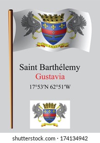 saint barthelemy wavy flag and coordinates against gray background, vector art illustration, image contains transparency