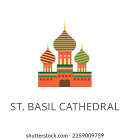 Saint Basil Cathedral in Moscow flat vector icon. Cartoon drawing or illustration of landmark or tourist attraction on white background. Traveling, vacation, sightseeing, tourism concept