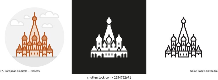 Saint Basil's Cathedral filled outline and glyph icon. Landmark building of Moscow, the capital city of Russia