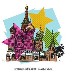Saint Basil's Cathedral hand drawn sketch, vector illustration