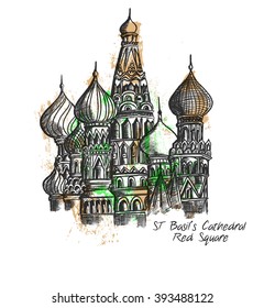 Saint Basil's Cathedral Hand Drawn, Moscow - Outline for Design Vector Illustration 