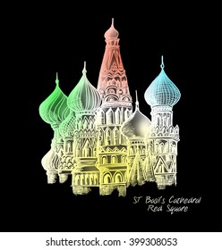 Saint Basil's Cathedral Hand Drawn, Moscow - Outline for Design Vector Illustration 