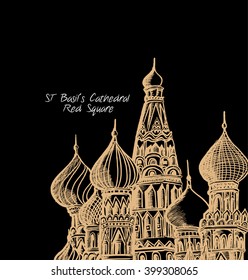 Saint Basil's Cathedral Hand Drawn, Moscow - Outline for Design Vector Illustration 