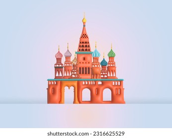 Saint Basil's Cathedral in Moscow landmark symbol and icon of Russia. Beautiful building architecture in 3d render vector illustration. Travel landmark of the world in Russia.