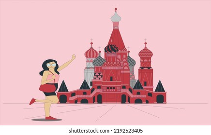 Saint Basil's Cathedral on Red Square in Moscow, Russia. View of the Red Square with Vasilevsky descent in Moscow, Russia. Panorama of Red Square with Moscow Kremlin and St Basil's Cathedral in summer