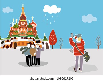 Saint Basil's Cathedral in Red Square in Moscow, vector illustration