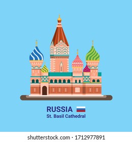 Saint Basil`s Cathedral - Russia famous landmark in flat style illustration editable vector