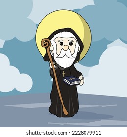 saint benedict cute flat cartoon