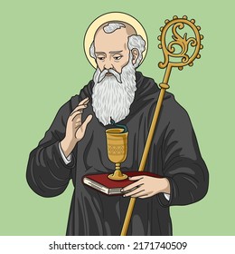 Saint Benedict of Nursia Colored Vector Illustration