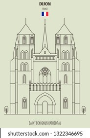 Saint Benignus Cathedral of Dijon, France. Landmark icon in linear style