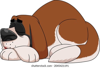 Caricatura de Perro de San Bernardo Dormido. Ilustración dibujada a mano vectorial aislada en fondo transparente