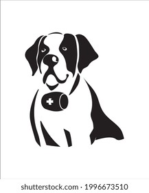 Saint Bernard dog half body. Isolated outlined vector illustration.