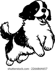 Saint Bernard, dog jump and happy, vector illustration, black color, vector image