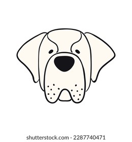 Saint Bernard dog, puppy face cute funny cartoon character illustration. Hand drawn vector, isolated. Line art. Domestic animal logo. Design concept pet food, branding, business, vet, print, poster