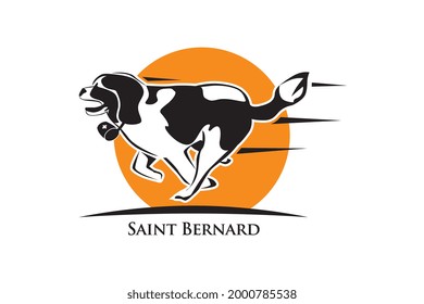 Saint Bernard Dog Running Icon Logo Vector Illustration.