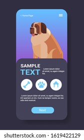 saint bernard icon cute dog furry human friend pet website or online shop cartoon animal smartphone screen mobile app copy space vertical vector illustration