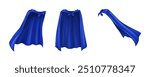 Saint blue silk cloaks reasonable vector illustration set. Capable superhero capes waving in wind 3d models bundle on white foundation