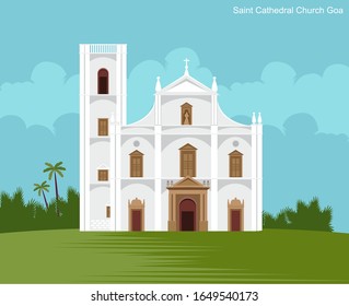 saint cathedral church in goa vector illustration