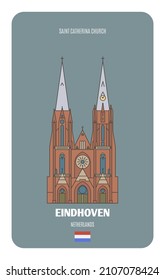Saint Catherina Church in Eindhoven, Netherlands. Architectural symbols of European cities. Colorful vector 