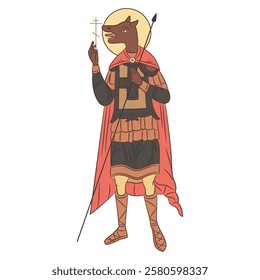 Saint Christopher. The dog-headed Christian saint. Cynocephalus warrior. Isolated vector illustration.