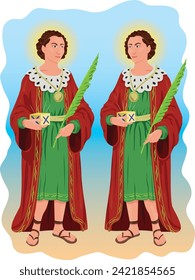 saint cosmas and damian vector image, traditional depiction. Brazilian depiction