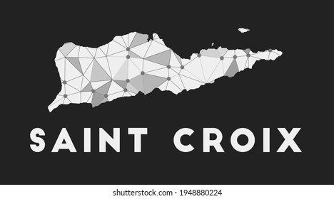 Santa Cruz - mapa de la red de comunicación de la isla. Diseño geométrico de moda de Santa Cruz sobre fondo oscuro. Tecnología, internet, red, concepto de telecomunicaciones. Ilustración vectorial.