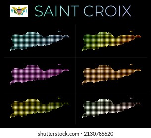 Saint Croix dotted map set. Map of Saint Croix in a dotted style with borders filled with beautiful smooth gradient circles. Authentic vector illustration.