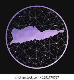 St. Croix Symbol. Polygonale Karte der Vektorillustration. St. Croix Symbol im geometrischen Stil. Die Inselkarte mit violettem Low-Poly-Farbverlauf auf dunklem Hintergrund.