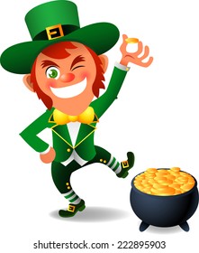 Saint patrick´s Day cartoon elf gold coin pot illustration