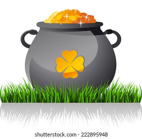 Saint patrickÃ?Â´s Day cartoon elf gold coin pot illustration