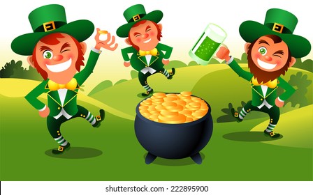 Saint patrick´s Day cartoon elves dance illustration