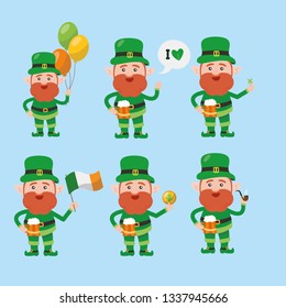 Saint patrick´s Day cartoon leprechaun illustration collection - Vector
