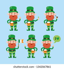 Saint patrick´s Day cartoon leprechaun illustration collection - Vector